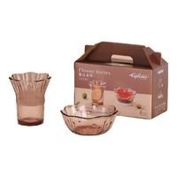 艾格莱雅玻璃碗玻璃杯企业年会公司团建宴请品礼盒餐具2件套 繁花系列杯碗2件套