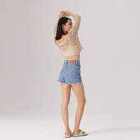 Levi's李维斯女士高腰直筒高腰直筒时尚复古气质休闲条纹牛仔短裤 28