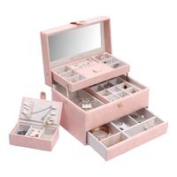 唯兰朵【一键开合】高级疯马纹首饰盒送同事新娘新婚 樱花粉-疯马纹【礼盒装】