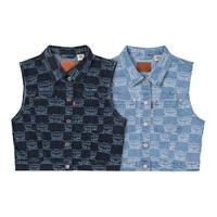 Levi's李维斯夏季女士美式复古时尚潮流印花辣妹短款蓝色牛仔马夹