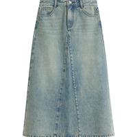 茵曼（INMAN）牛仔半身裙女士纯棉复古高腰2025年春季通勤水洗A字中长裙子 怀旧复古蓝 S