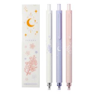 KACO 按动中性笔 路边夜樱 黑2粉1 0.5mm 3支装
