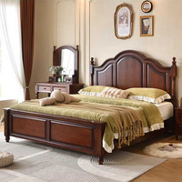 金伊人 美式乡村全实木床现代简约弧形主卧大床高端婚床1米8双人床储物床 床+2床头柜 1.8*2.0大抽屉结构