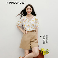 红袖美式复古休闲裤2025夏季女装莱赛尔百慕大压褶工装百搭短裤 卡其038 S