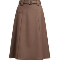 红袖奥莱冬季女装纯色日字扣腰带A字半身裙 咖啡037 M