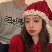 韩猫 Hanmao 韩猫 圣诞帽 红色毛绒帽 圣诞节拍照装饰品