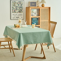 纱屋净 SWUJING 桌布 60cm*120cm 春水绿 流苏