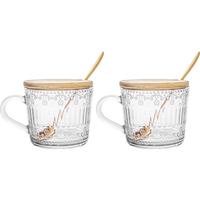 乐唯诗（NERVISHI） 玻璃牛奶杯北欧浮雕风简约玻璃杯早餐杯玻璃水杯牛奶杯玻璃茶杯 【1只|描金带盖带勺】浮雕杯