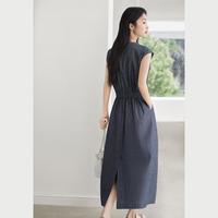 2025夏装松弛感抽绳显瘦女式无袖连衣裙通勤宽松休闲长裙