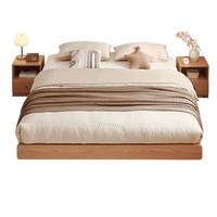 全友家居 北欧原木风无床头板式床1.5x2米卧室双人床悬浮床家具129927 【无灯带款】单床