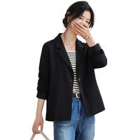 她享短外套女休闲西装外套职场穿搭气质小西服黑色短款上衣T143U6001 L