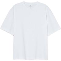 H&M男装女装T恤夏季休闲宽松落肩短袖纯棉罗纹圆领上衣1003662 白色 180/116A