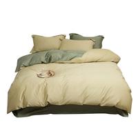 AIDLI 100支全棉四件套 高支高密单双人四件套 白茶-草绿 1.5米/1.8米床(被套200*230cm)