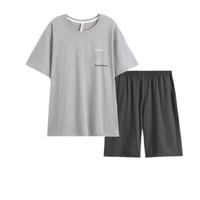 芬腾睡衣男士夏季短袖纯棉圆领套装青年男款加大码家居服可外穿 FX25920293浅灰 XL :140-165斤