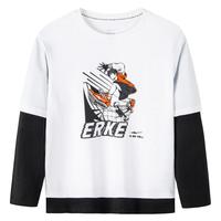 鸿星尔克(ERKE)童装秋季男童圆领长袖t恤中大童针织衫休闲秋装上衣 正白 130
