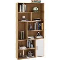 木以成居 LY-4119 简约落地书架 仿实木色+白色 六层一门