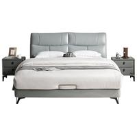 QuanU 全友 105201A+105171 轻奢真皮床+床垫 浅灰蓝 1.8m床