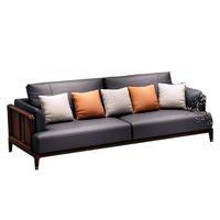 居克斯邦 实木沙发 乌金木新中式客厅家具组合头层真皮沙发大户型别墅现代简约轻奢沙发 1+2+4组合