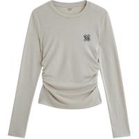 茵曼天丝羊毛可机洗|莱赛尔捏褶T恤2025秋季女装上衣修身长袖衣服 薄雾灰 M