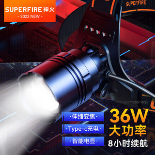 神火（SupFire）头灯变焦强光超亮钓鱼灯超长续航头戴式矿灯大功率夜钓灯手电筒