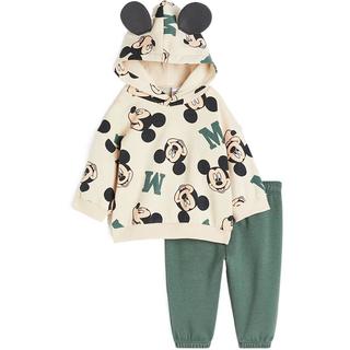 H&M【迪士尼系列】童装婴儿套装2件式加绒套装1131215 绿色/米奇老鼠 80 73/48  6-9M