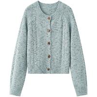 范思蓝恩彩点开衫2024冬装复古温柔风慵懒圆领宽松毛针织上衣 湖水蓝 S