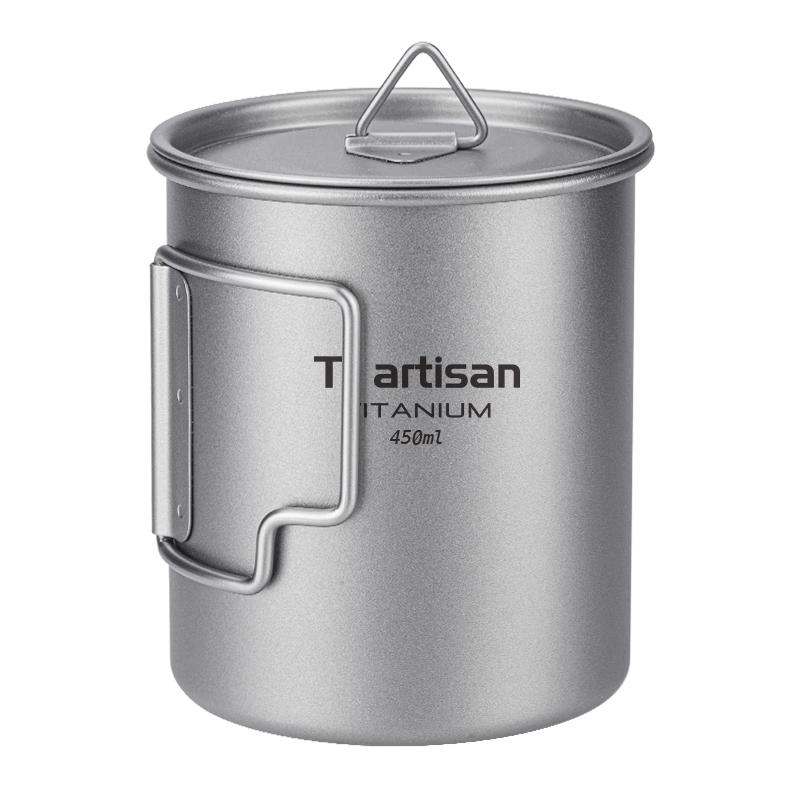 Ti artisan【特价清仓捡漏】纯钛水杯家用钛杯子户外便携式折叠手柄马克杯 200ML钛杯无盖【冰花款】