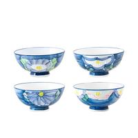 美浓烧（Mino Yaki）日本碗手绘山茶花饭碗4件套家用陶瓷餐具 山茶花饭碗四件套