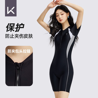 Keep泳衣女款连体2025专业保守显瘦遮肉游泳馆大码游泳衣 L 黑白连体【视觉纤腰】三分