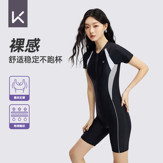 Keep泳衣女款连体2025专业保守显瘦遮肉游泳馆大码游泳衣 L 黑白连体【视觉纤腰】三分