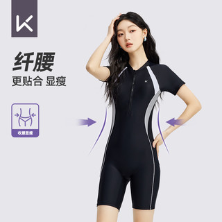 Keep泳衣女款连体2025专业保守显瘦遮肉游泳馆大码游泳衣 L 黑白连体【视觉纤腰】三分