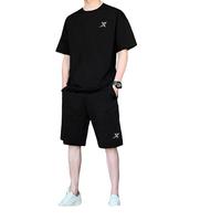 XTEP特步运动套装男装短裤男夏透气速干冰丝感跑步宽松男士T恤健身休闲服 黑色(两件套) L /175