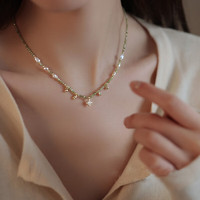 花饰庄园橄榄绿锆石串珠巴洛克淡水珍珠项链女轻奢小众锁骨链颈链饰品 橄榄绿锆石巴洛克淡水珍珠