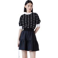 春秋撞色提花针织毛衣女式圆领套头百搭上衣女修身