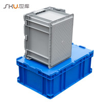 世库/SKU标准可堆式物流箱塑料周转箱塑料储物箱收纳箱有盖物流箱 600*400*230mmE箱无盖蓝色