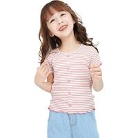 笛莎女童短袖T恤22夏儿童夏装基础百搭休闲上衣B32220408烟粉条纹165
