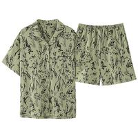 芬腾可安带胸垫纯棉睡衣女士夏季短袖开衫款全棉可外穿家居服套装