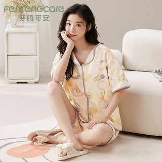 芬腾可安（FENTENGCARE）女士睡衣女夏季短袖带胸垫亲肤舒适休闲可外穿翻领家居服Q3