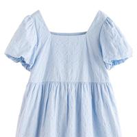 【法式方领连衣裙女】夏季提花泡泡袖小个子中长裙