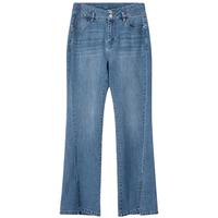 lagogo浅色微喇开叉牛仔裤女拉谷谷春季高腰百搭弹力显瘦裤子 浅牛仔蓝(N7) XL