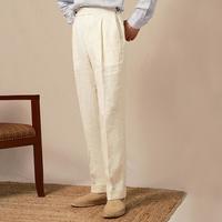 CULTUM 意式那不勒斯透气亚麻裤子男士休闲单褶高腰直筒西裤