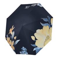 天堂伞防晒防紫外线遮阳伞黑胶太阳伞轻小便携三折叠伞晴雨两用伞男女士 芳含花梦(午夜蓝)