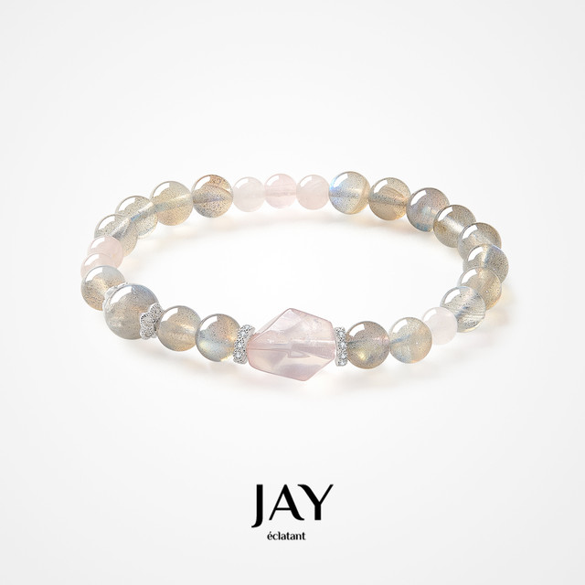 JAY 月光石粉水晶手串女款串珠手链轻奢小众精致手饰首饰生日礼物