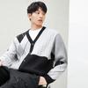 gxgjeans 春季撞色拼接圆领开襟毛衫男式毛衣男青少年