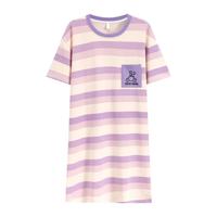 【纯棉】家居服女夏条纹小熊短袖中长睡裙不带胸垫可选主推款