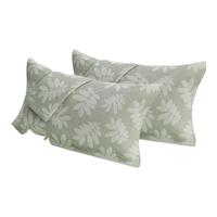金号纯棉一对装枕巾家用四季单人枕头巾透气 全棉A类亲肤柔软 树叶薄款绿色 2条装