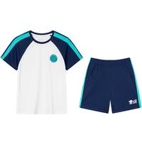 特步（XTEP）童装儿童足球服短袖套装夏季新款男童运动服两件套 珍珠白 120cm