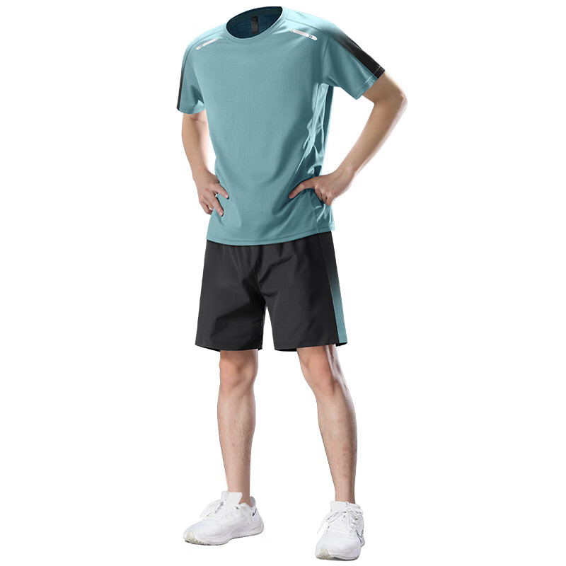 艾伦伯顿运动套装男速干衣夏季跑步短袖健身衣服冰丝t恤短裤羽毛球训练服 【冰丝 速干 运动】  【130-145斤】