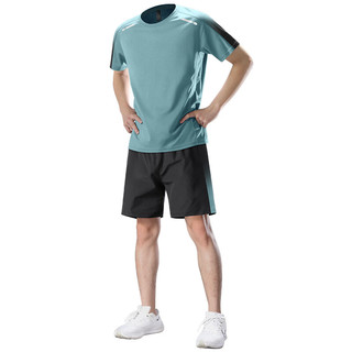 艾伦伯顿运动套装男速干衣夏季跑步短袖健身衣服冰丝t恤短裤羽毛球训练服 【冰丝 速干 运动】  【130-145斤】