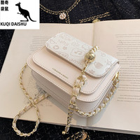酷奇袋鼠 包包女2025春夏新款时尚链条斜挎小方包休闲百搭今年流行单肩包 米白色